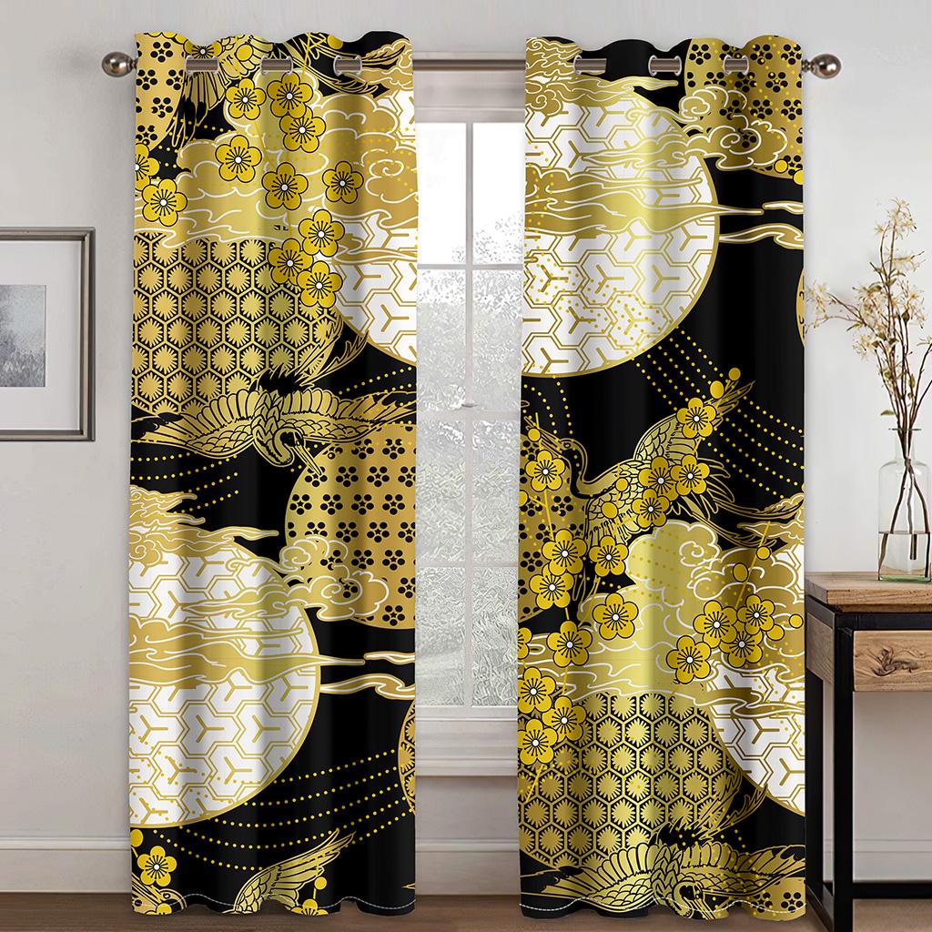 3D Blakc and Gold Curtain for Living Room, Bedroom Decor, Ultra Micro Shading, Luxury Lounge Curtains, 2 PCs