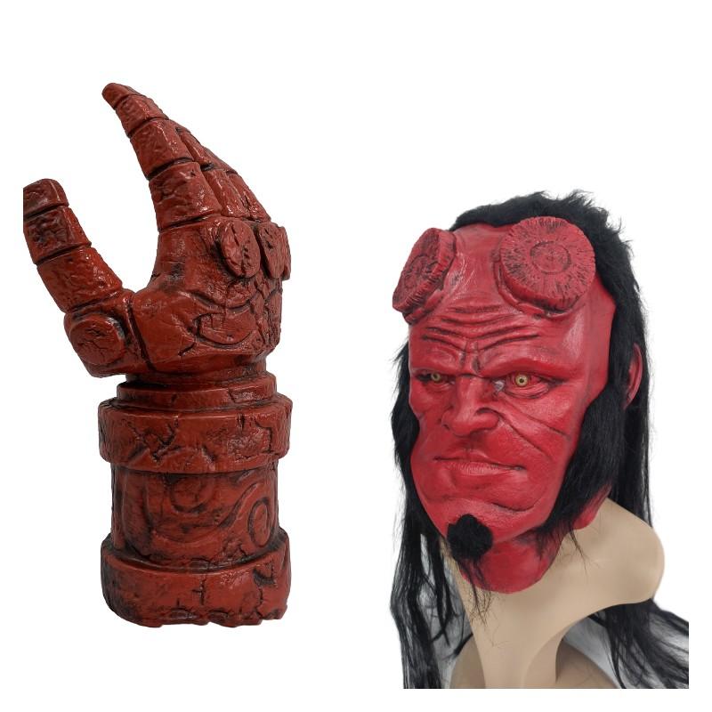 Hellboy Mask Latex Gloves Halloween Terror Props Creativity Party Accessory Cos