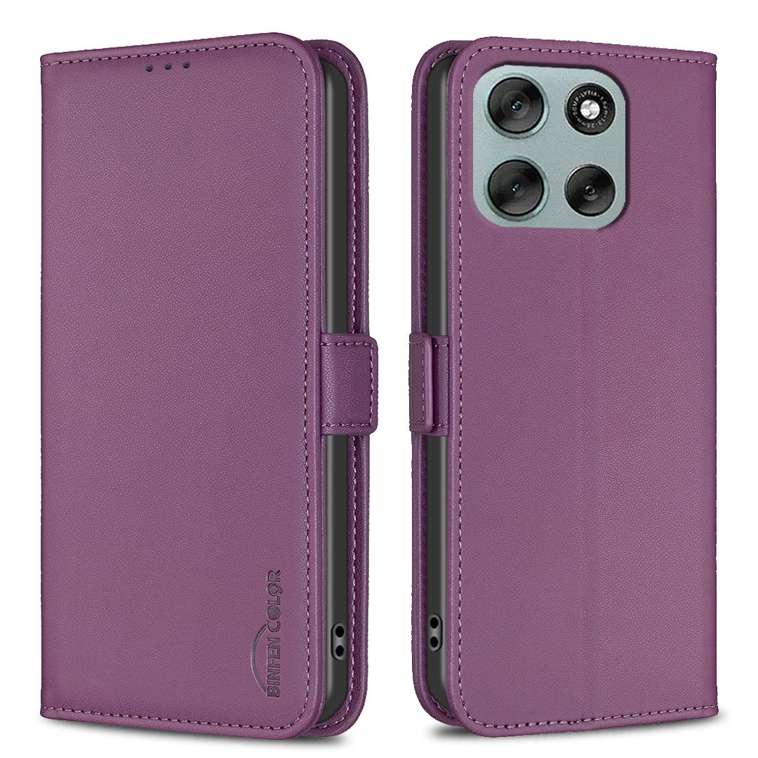 

For Motorola Moto G56 5G Case BINFEN COLOR BF31 PU Leather Flip Folio Phone Wallet Cover Dark Purple