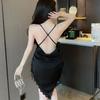 Sexy Nightgown Women's Summer Ice Silk Thin Pure Desire Wind Lace Suspender Pajamas Sexy Temptation Hanging Skirt with Chest Pad