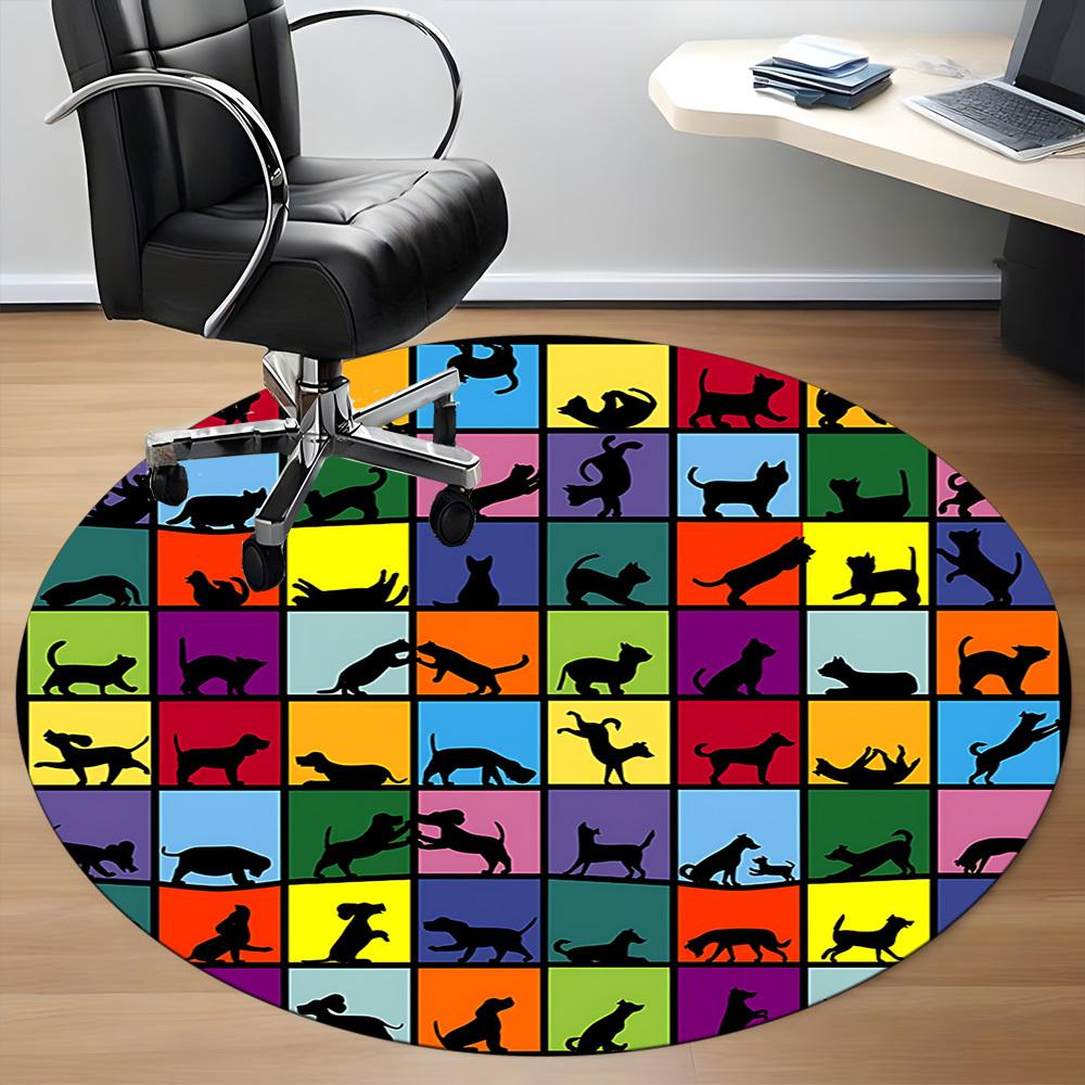 1pc Paws Playful Office Round Area Rug, Mat Suitable ForOffice, Under Office Chairs Bedroom Living Room Home Decor, Room Deco