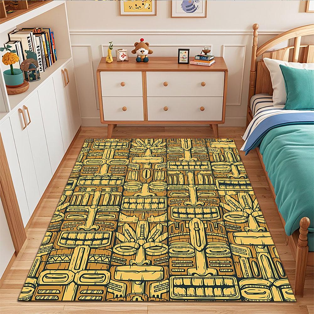 Tribal Tiki Mask Pattern Rug Design Patterned carpet, suitable as a non slip play mat for the living room and bedroom sofa