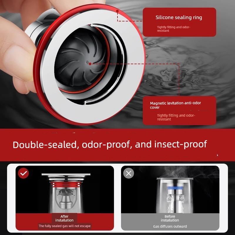 All-Copper Floor Drain Deodorizer, Universal Anti-Odor Device for Bathroom, Inner Core Anti-Backflow Valve, Anti-Odor Gadget for Drain Pipes, Sealing