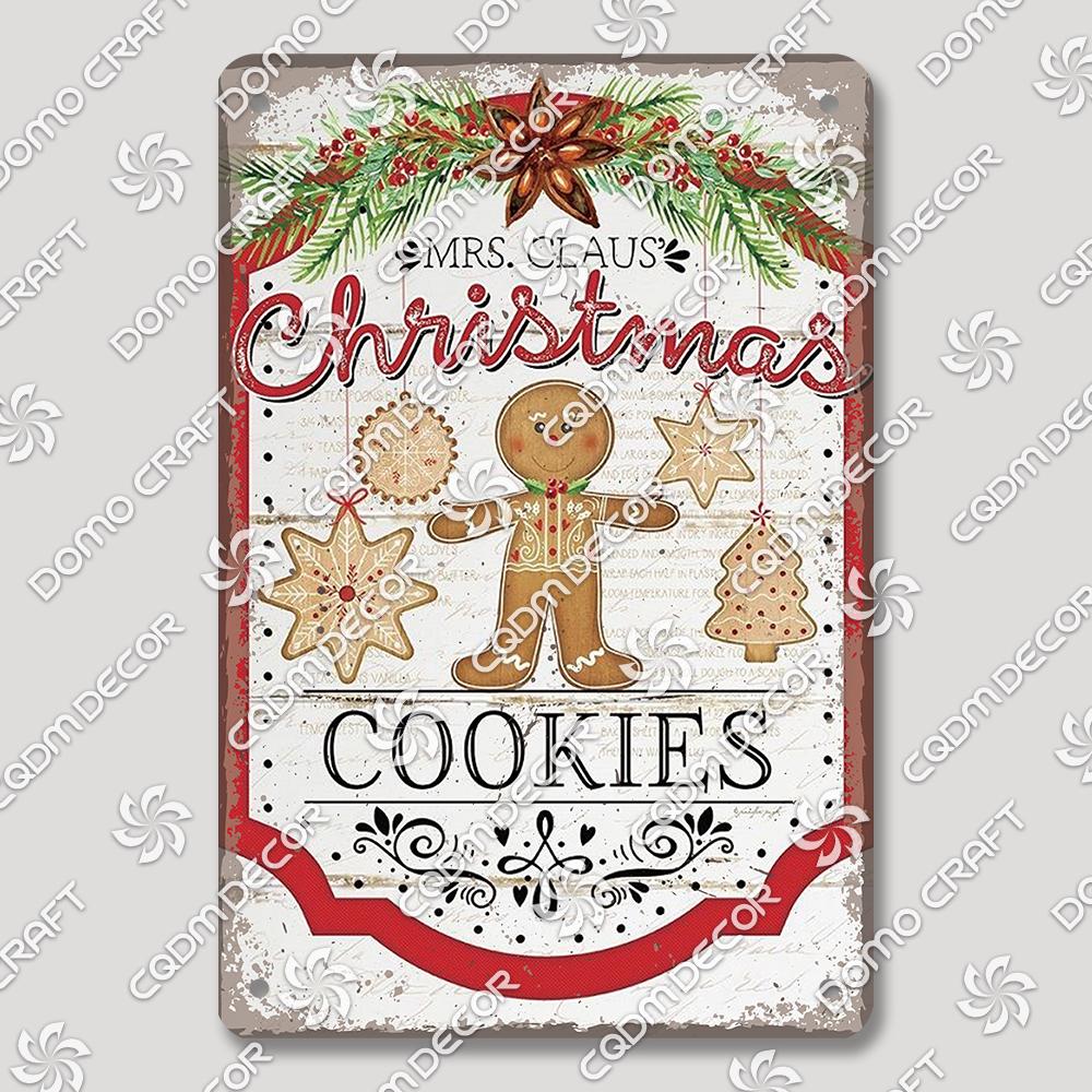 Merry Christmas Hot Cocoa Chocolate Poster Tin Signs Retro Elk Santa Claus Cookies Metal Plate Cafe Kitchen Home Decor Gift