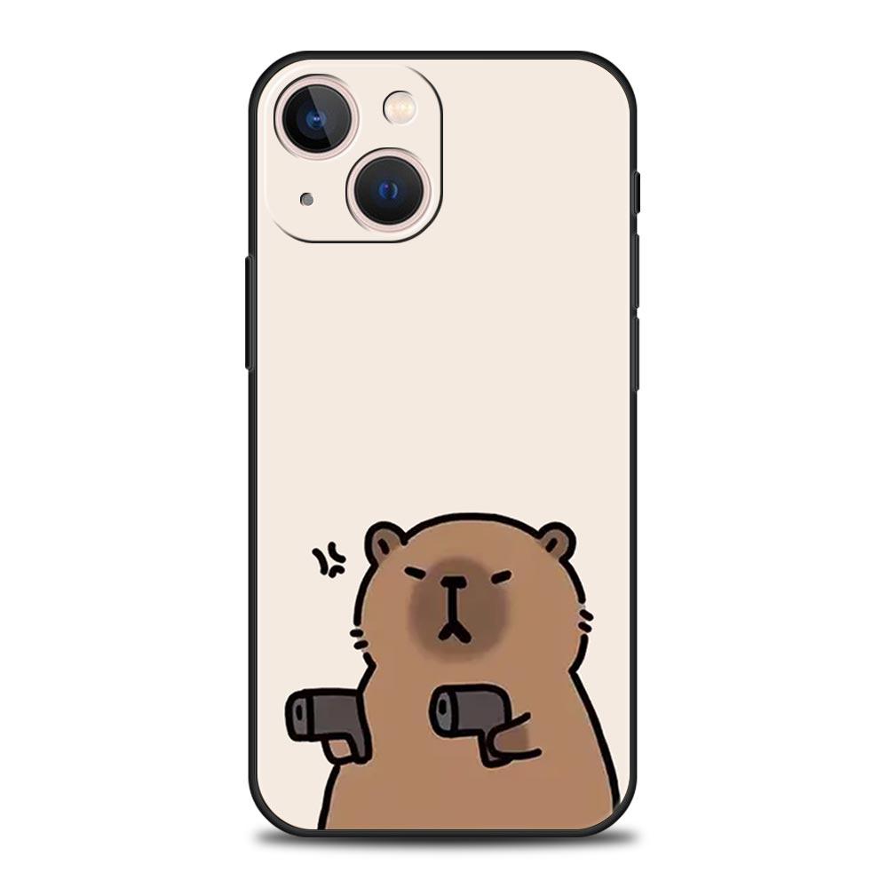 Cute Capybara Phone Case For iPhone 17 16 15 Pro Max 11 12 13 14 7 8 Plus SE 2020 X XR XS Cover Soft Black