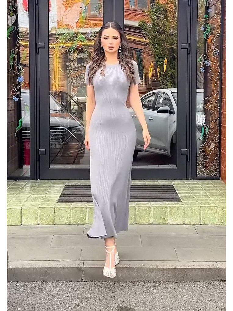 

Летнее европейско-американское женское платье-бодикон с круглым вырезом и короткими рукавами, стройнящее Extra Large светло-серый