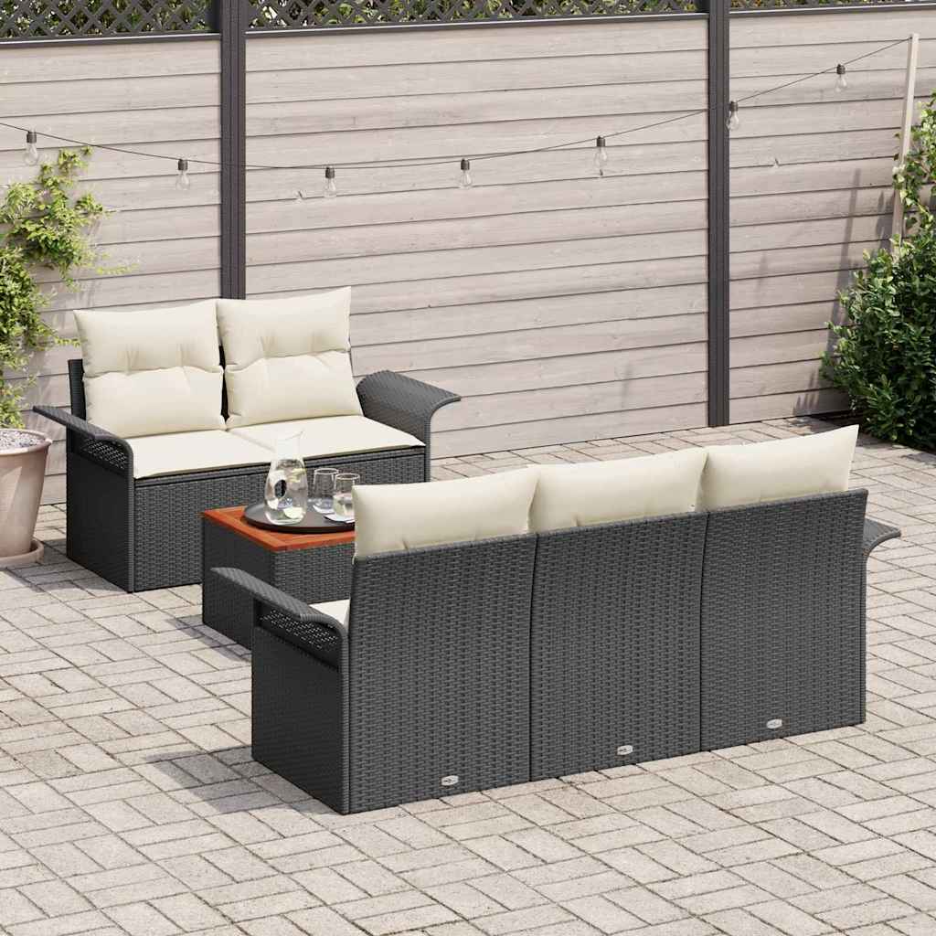 Garden Sofa Set with Cushions 6 pcs Black Poly Rattan
