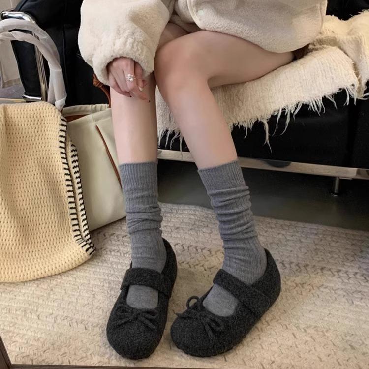 [Uncle Shoes] Woolen flat bottom round head French small fragrant wind Mao Mao shoes women's Mary Jane shoes 2025 autumn and winter cotton shoes women