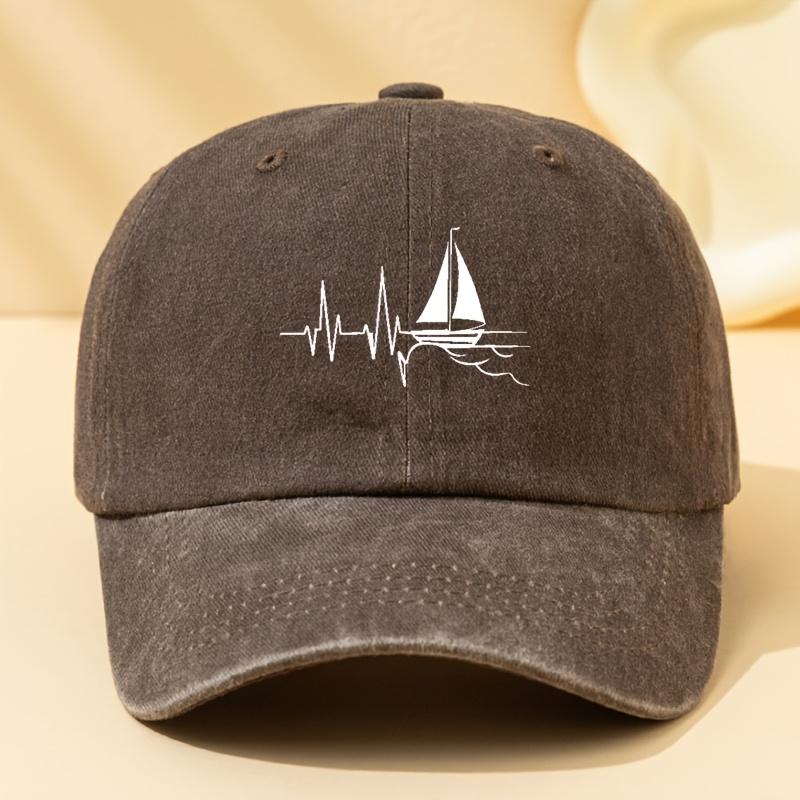 Sailing Print Unisex Washed Baseball Cap Outdoor Vacation Camping Casual Hip Hop Peaked Cap Cycling Cap