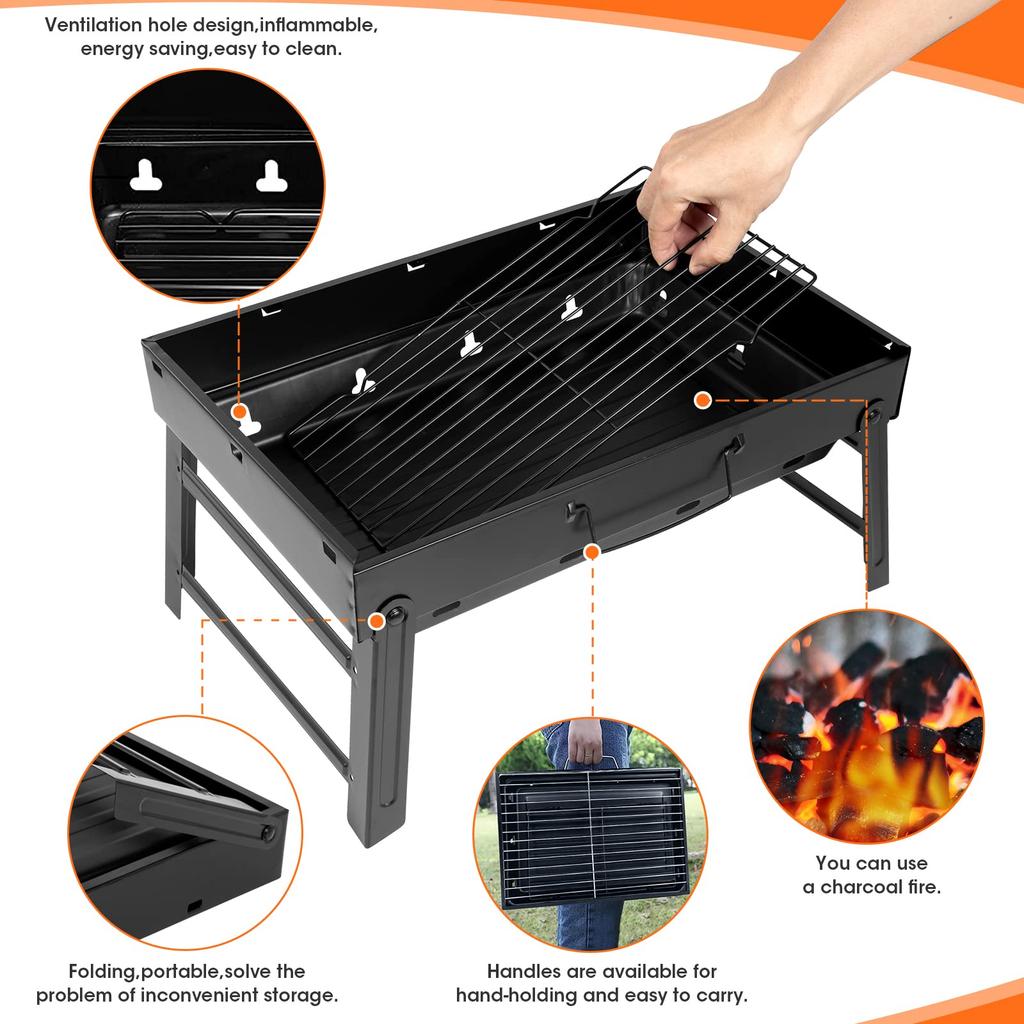 For Portable Folding BBQ Grill, Compact And Lightweight Charcoal Grill, Easy To Assemble And Carry, Ideal For Outdoor Cooking