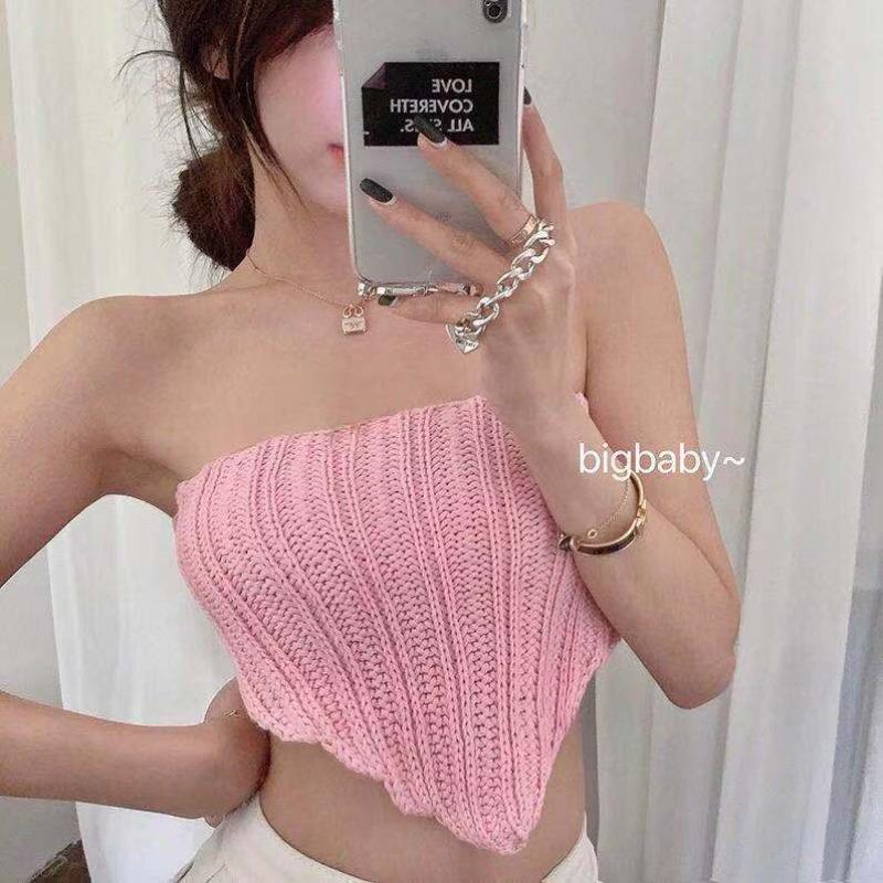 Spice Girl Knitted Halter Vest Summer Triangle Chest Wrap Beautiful Back Women Slim Solid Color Sleeveless Bottom Top