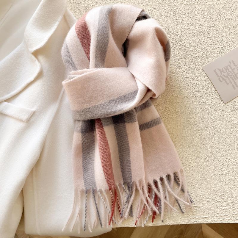 "2024 Luxurious Women's Wool Plaid Scarf - Colorful, Warm, Long with Tassels for Autumn & Winter"