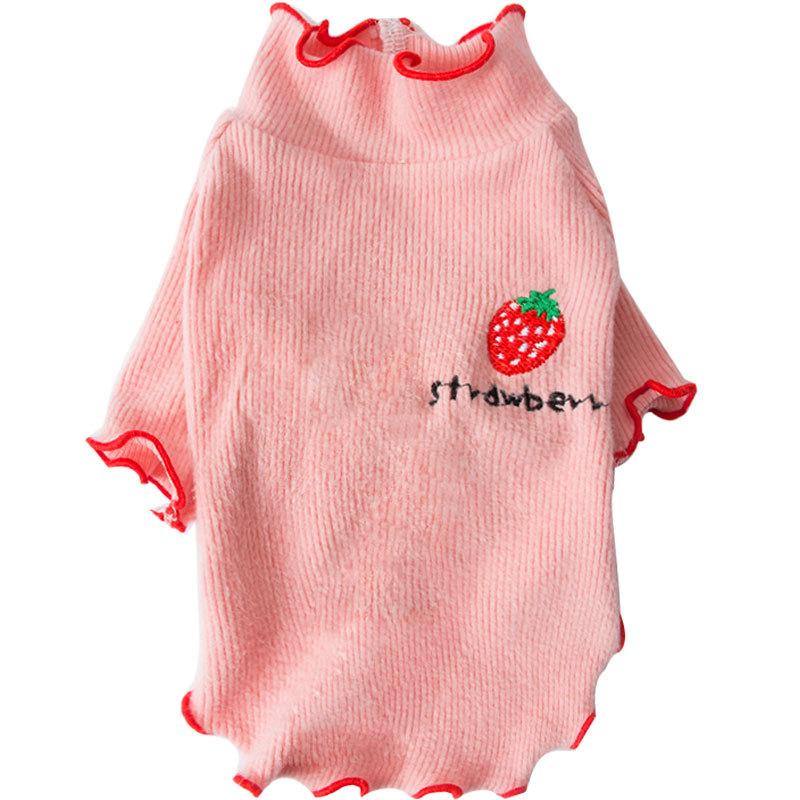 Cute Strawberry Bottoming Shirt Spring and Summer Thin Lace Breathable Puppy Solid Color Sweater Kitten