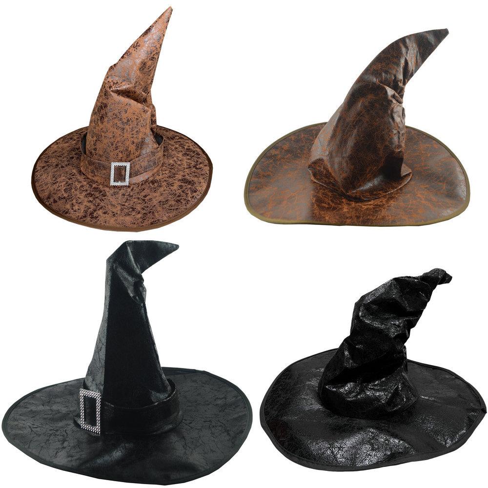 Halloween Leather Witch Wizard Hats Vintage Party Hat Headwear Props Decoration Cosplay Costume Accessories for Children Adult