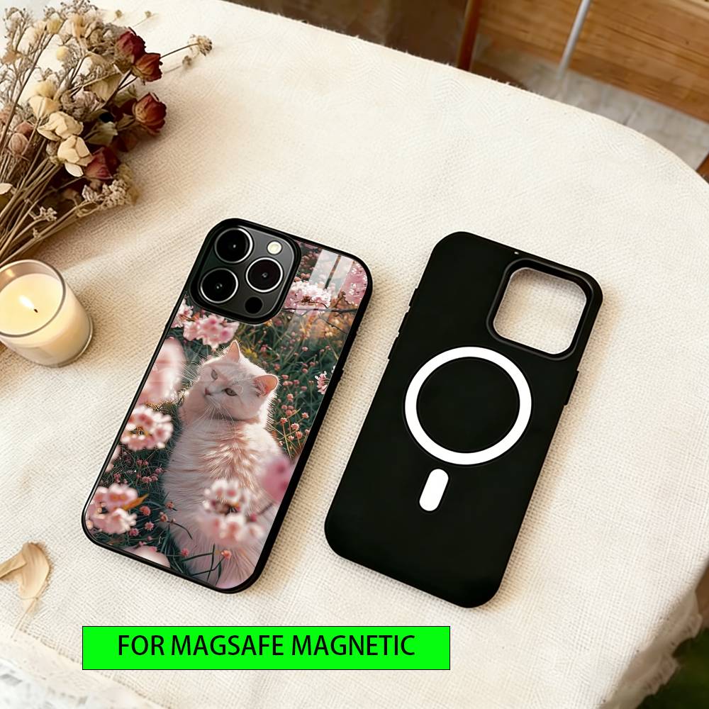 Cute Cat Vibe  Phone Case For iPhone17,16,15,14,13,12,11 Plus,Pro Magnetic with Magsafe Wireless Charging