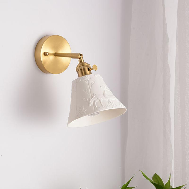 Japanese Retro Brass Wall Lamp Modern Nordic Bedside Mural Simple Bathroom Mirror Mirror Headlight