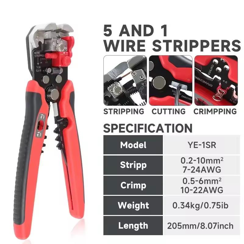 Metric 5-in-1 Automatic Wire Stripper Cutter Pliers for 0.2-10mm² Wires