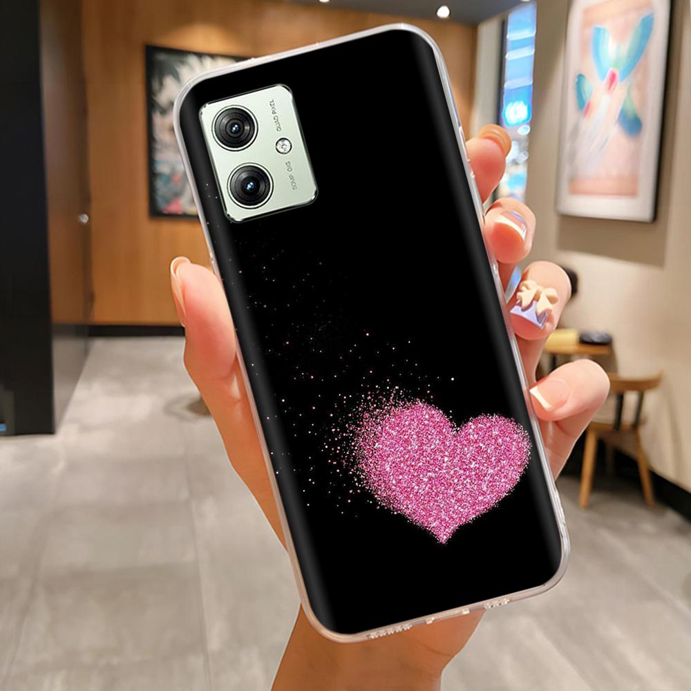 Soft Case For Moto G54 5G Case MotoG54 Silicone Phone Back Cover For Motorola Moto G54 Case XT-2343-1 Flower Love Heart Fundas