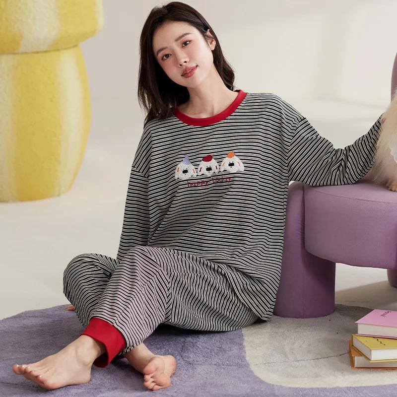 Niedliches Katzen-Pyjama-Set Damen Herbst Winter Langärmlig Lange Hose Nachtwäsche Weiche Pijamas Gemütliche Pyjamas Kawaii Nachthemd Mädchen