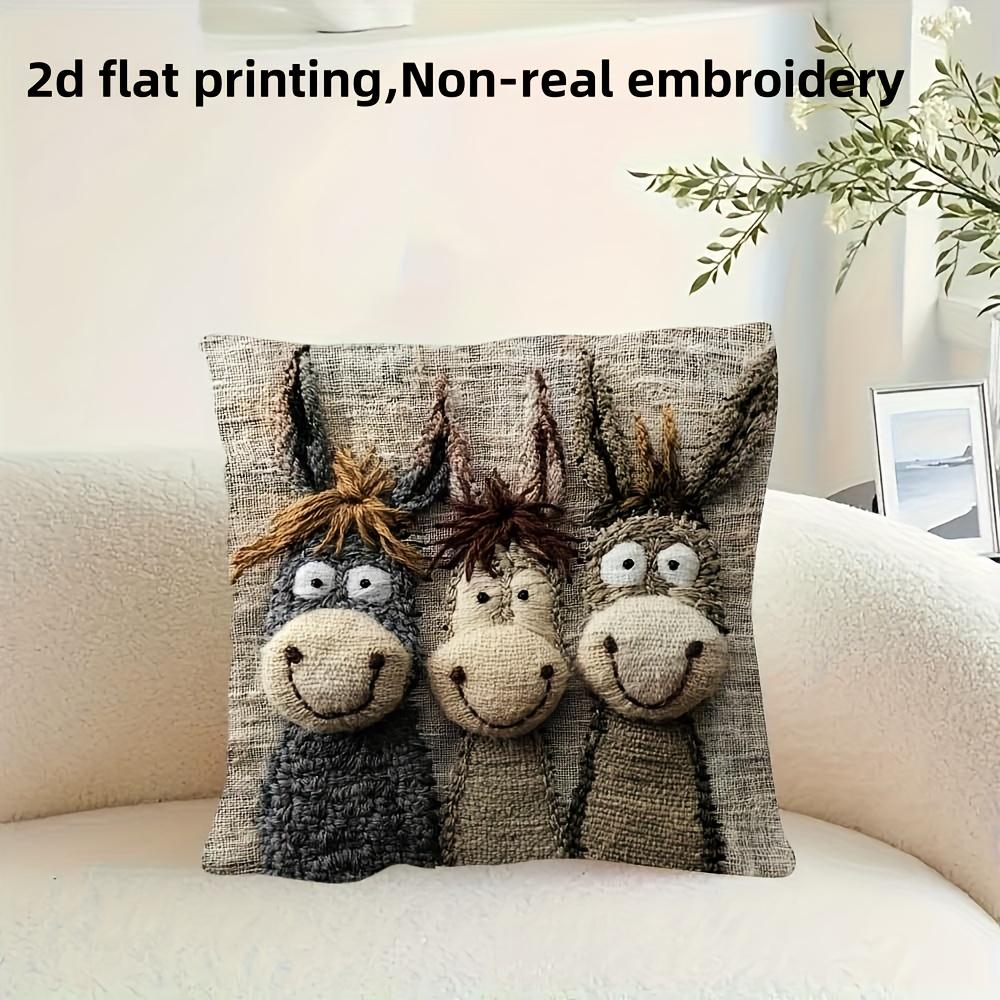 1pc Vintage Donkey Pillow Cover 18x18 Inch - Soft Polyester Decorative Cushion Case with Zipper Closure, Machine Washable Contemporary Design for Sofa