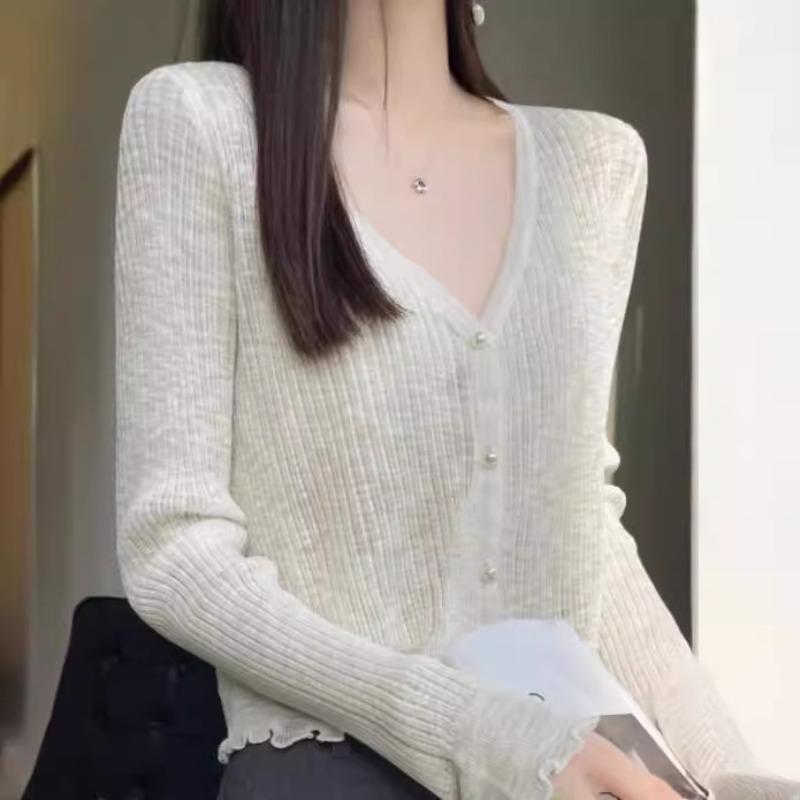Ice Silk Knitted Cardigan Women's Thin Coat Shawl Short Outer with Skirt Sunscreen Shirt Summer Top Small Blouse