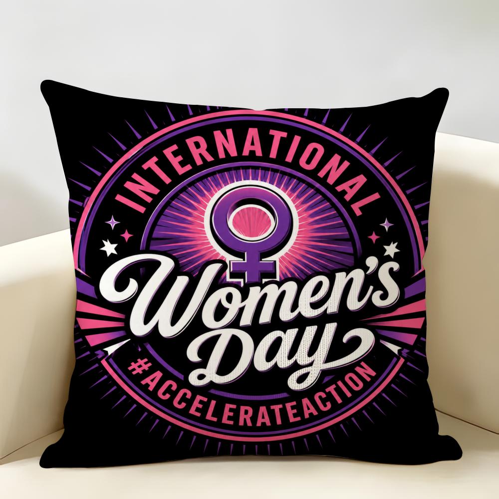 International Women's Day Cushion Cover Durable Hypoallergenic Organic Linen Pillow Cover Short Size Washable Skin-Friendly
