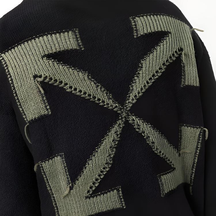 Men's Off-White FW21 Arrow Pattern Round Neck Pullover Wool Sweater Loose Fit Black OMHE088F21KNI0011055