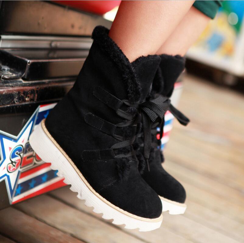 Autumn and Winter New Snow Boots Woman Warm Lace Up Anti-skid Medium Tube Boots Large Size Casual Flat Shoes Woman 458