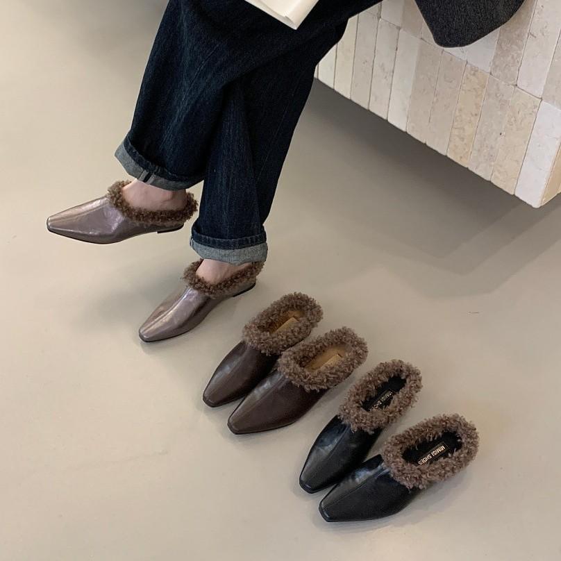 Spot version~ pointed retro single shoes autumn and winter new plush shoes children's warm cotton shoes Doudou shoes