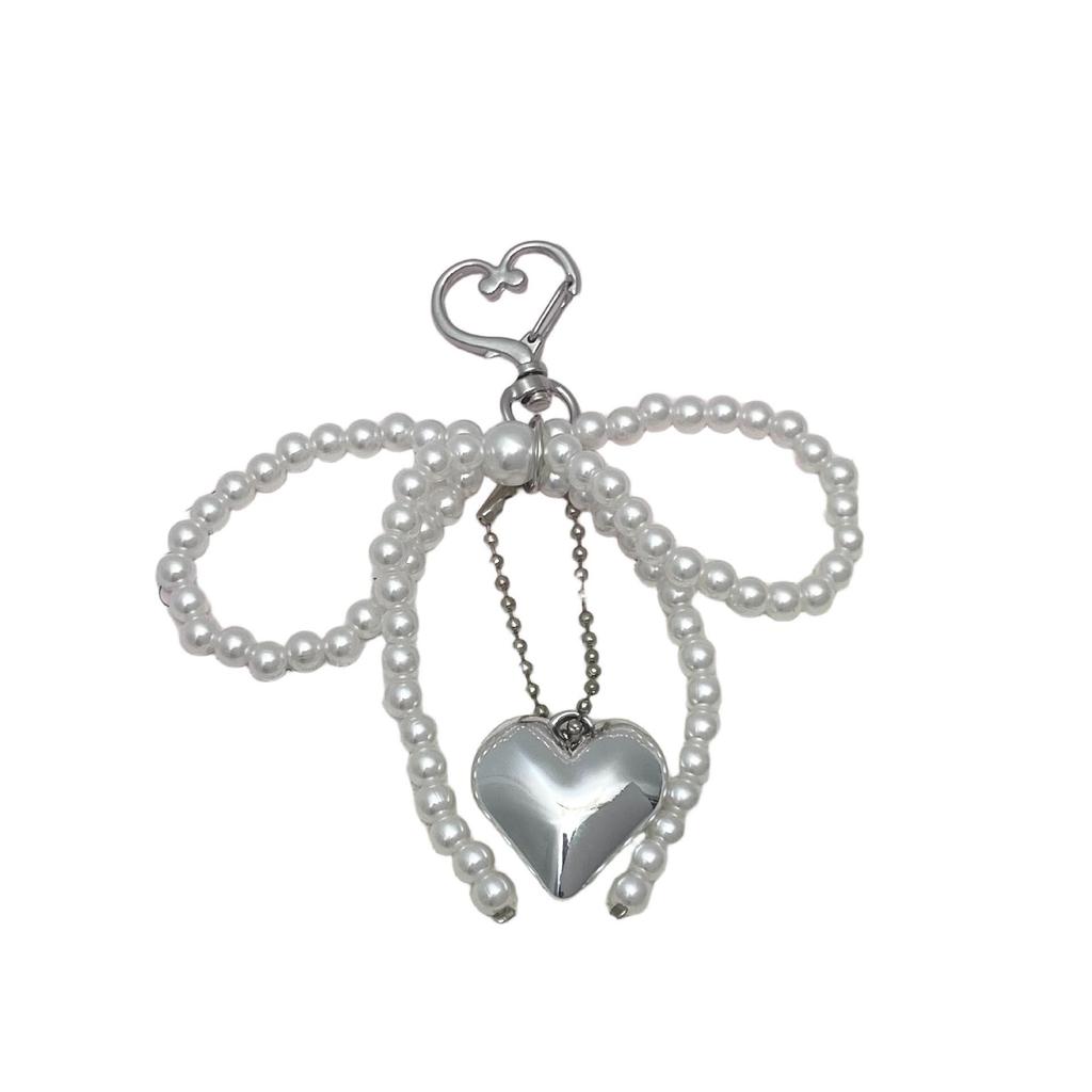 Stylish Pearl Bow Heart Pendant Keychain - Unique DIY Bag Accessory