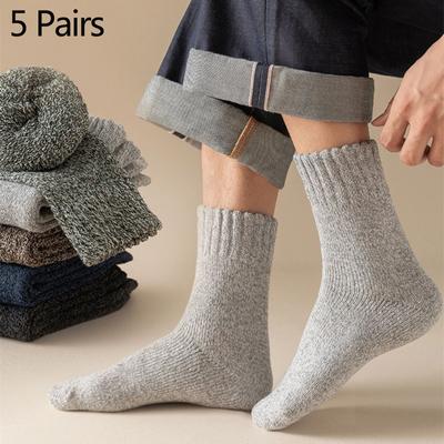 5 Pairs-Pack Of Men's  And Winter Thickened Velvet Warm Socks Winter Men'S Mid-Calf Socks Floor Towel Socks In Line