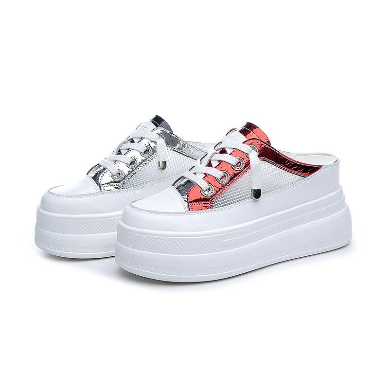 Casual Women's Shoes Summer New Half Slippers Bag Head Outer Wear Heightening Sandals Mesh Yarn Breathable Thick-soled Muffin Shoes Trendy