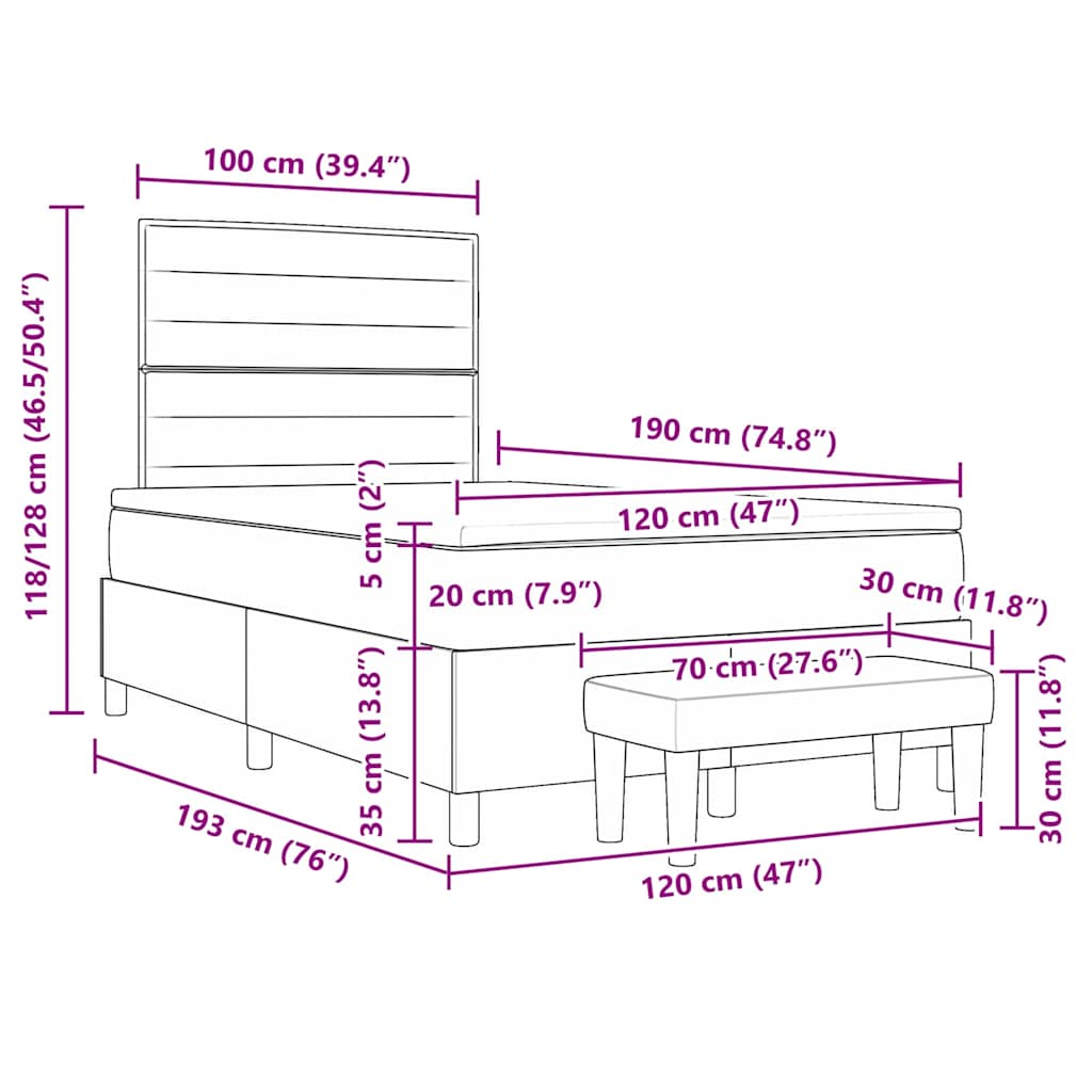 Box Spring Bed with Headboard Dark Brown 190 x 120 cm Fabric