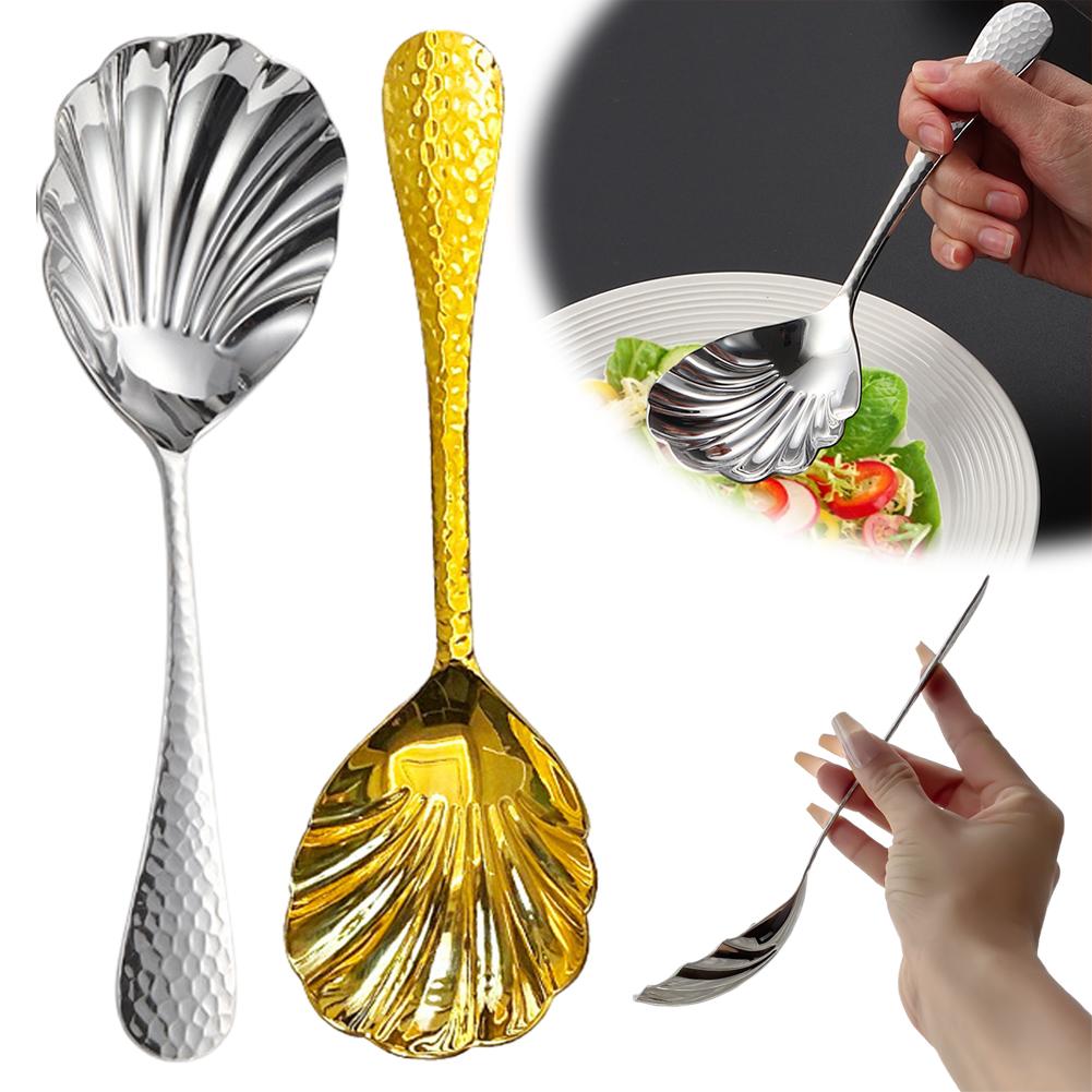 1/2/3PCS Large Hammered 304 Stainless Steel Shell Spoon Long Soup Spoons Public Hot Pot Serving Scoop Restaurant Table