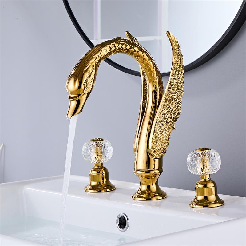 

Gold Swan Bathroom faucet widespread Brass Basin faucet Lavotory Tap luxury Basin Mixer Hot And Cold shower room sink Faucet золотой