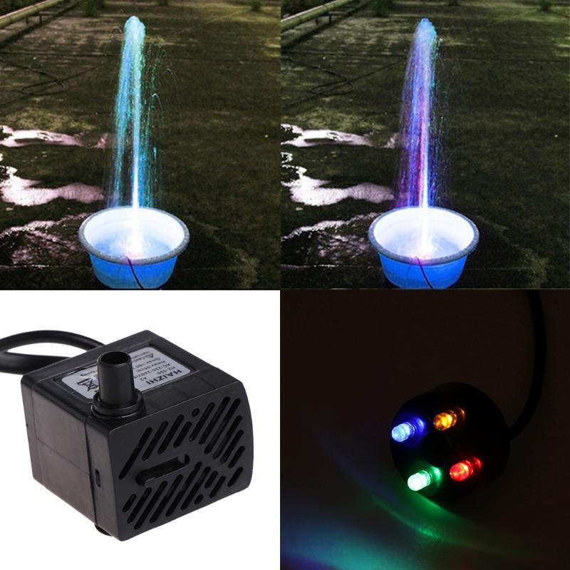 Submersible Pump 220V 3W Four LED Lights Aquarium Pond Glow Rockery Fountain Pump EU Plug Landscaping DIY180L/H Water Pump