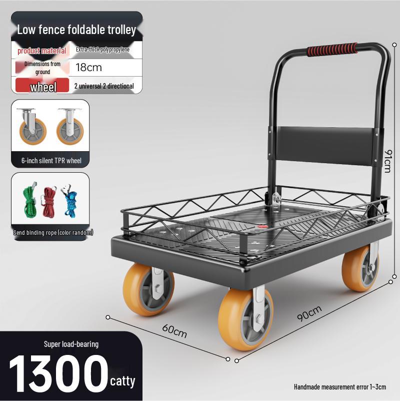 Foldable Flatbed Handcart with Fence - Lightweight and Convenient for Moving