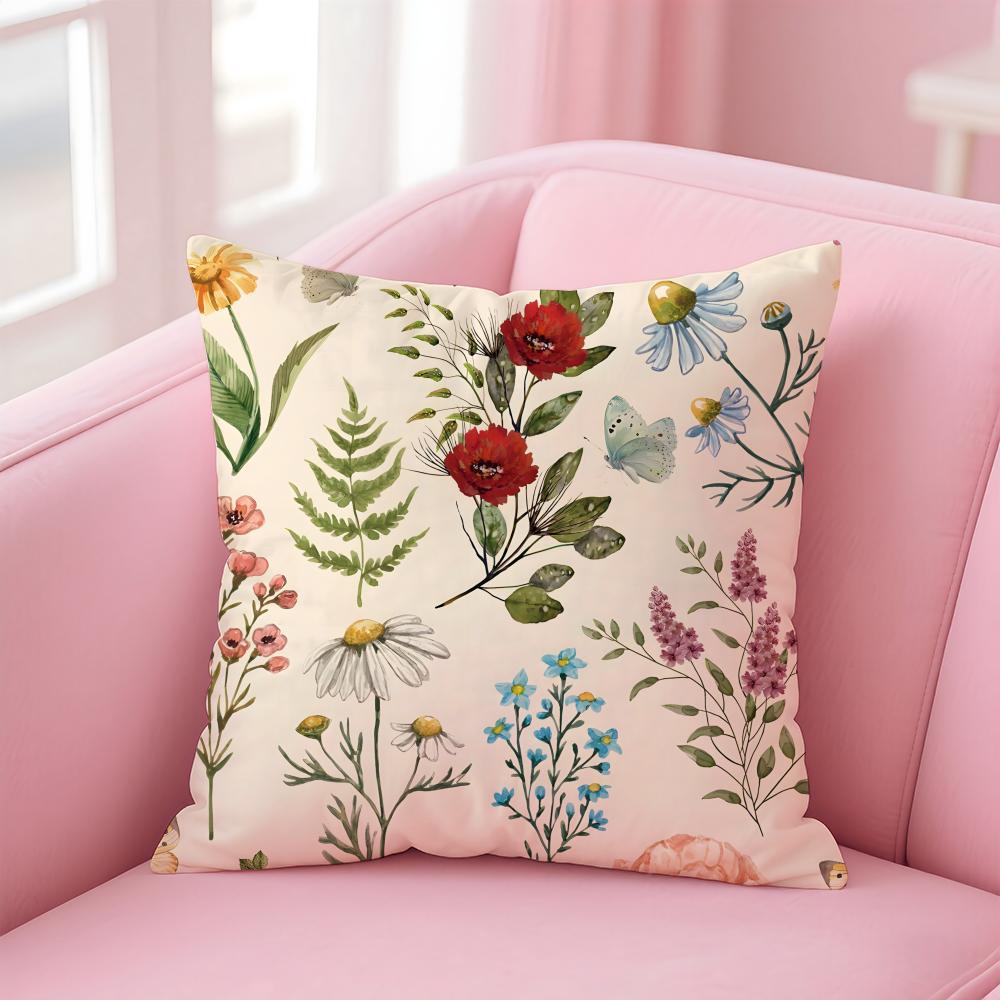 S-Small Floral Pastoral Style Cushion Cover Pillow Case Soft Friendly Fabric & Concealed Zipper