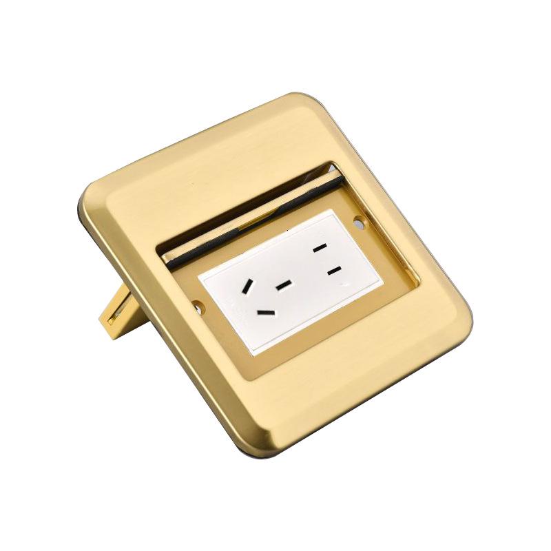 Stainless Steel Waterproof Single-Door Concealed Floor Socket with Copper Five-Hole Plug
