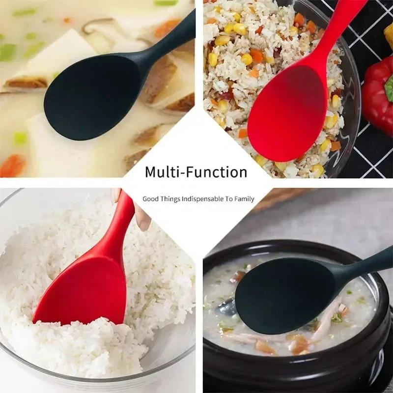 WIKHOSTAR Hanging Silicone Rice Spoon Kitchen Ladle Non-stick Saucepan Electric Rice Cooker Cooking Scoop with Holes Household Items