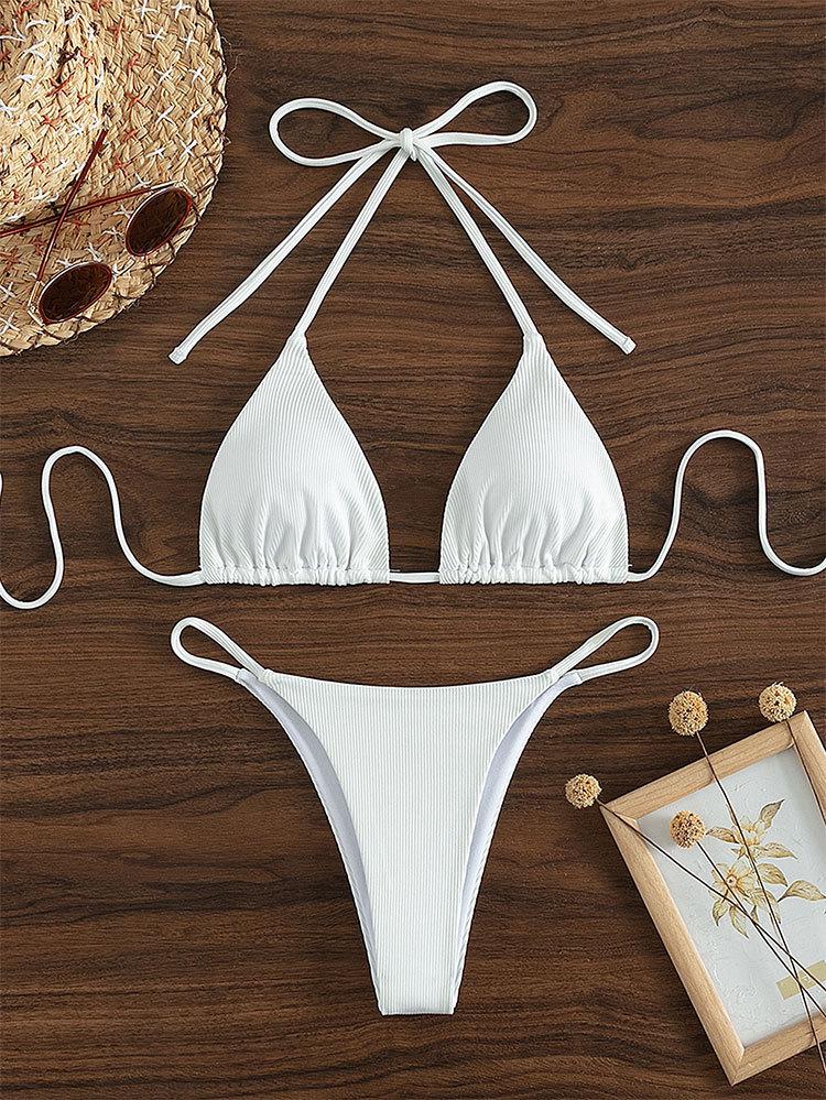 Euro-American Lace-Up Halter Triangle Bikini Set - Sexy Beach Swimsuit