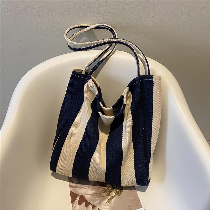 Stylish Urban Stripe Canvas Tote Bag Large Capacity Summer Shoulder Bag For Women 2022