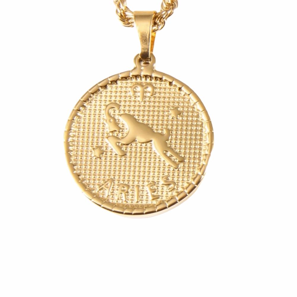 18K Gold Coin Coin Pendant Necklace 12 Constellation Bag Pendant Charms DIY Jewelry Making