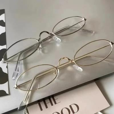Ins Trendy Compact Oval Metal Frames Eye Eyeglasses Female Male Korean Stylish Vintage Gold Silver Color Eyewear Anti- Blue Lightweight Eyeglasses