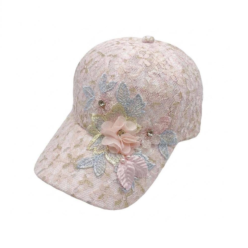 Embroidered Flowers Baseball Cap Lace Design Rebound Cap Sunshade Hat For Women Girls розовый