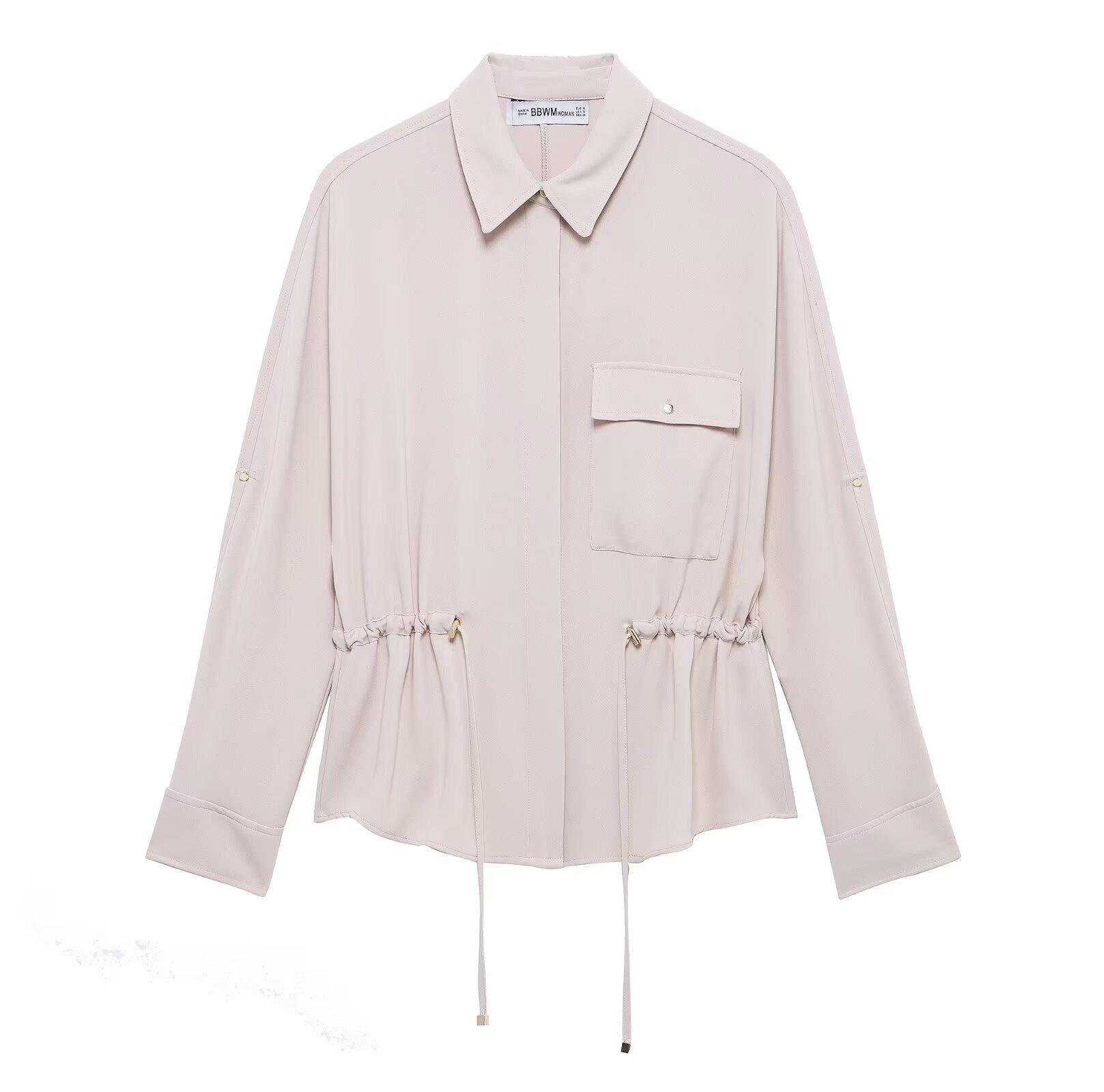 

Весна 2025 Женская Европейская и Американская Креповая Рубашка с Лацканами, Модный Стиль L