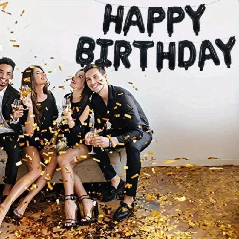 16PCS Pink Birthday Balloon Decorations Foil Letter Balloons with "Happy Birthday" Globe Design for Kids Party Backdrop Supplies