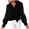 Kadın Düz Renk Dantel Uzun Kollu Ekleme Günlük Düğme Aşağı Gömlek Bluz