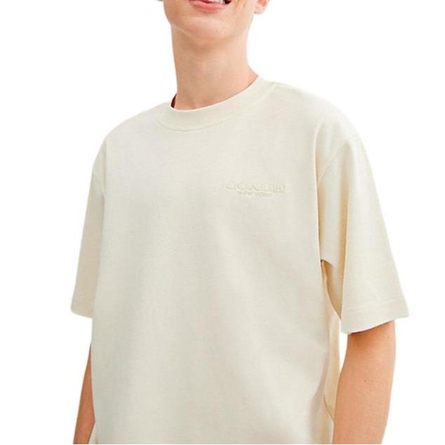 Coach FW24 Solid Color Round Neck Pullover Short Sleeve T-Shirt Men Tops Cream CU383-CRM