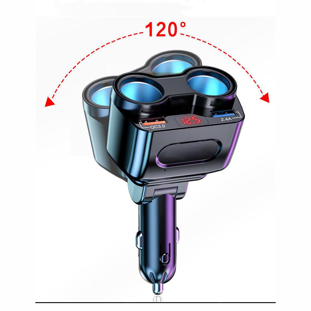 Auto-Zigarettenanzünder-Splitter-Ladegerät 2 USB QC 3.0 Schnellladung 12V Auto-Ladenetzteilstecker für iPhone Typ C